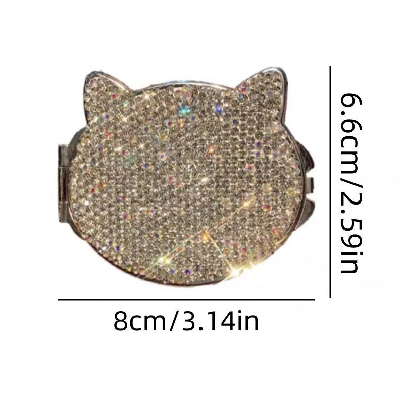 Elegant Rhinestone Portable Compact Mirror with Light for Cats - 2024 Edition