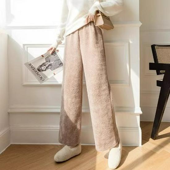 145cm Petite High-Waisted Thick Plush Warm Loose Slimming Wide-Leg Pants for Women