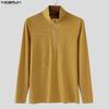 INCERUN Autumn Men Stand Collar Long Sleeve Zip-up Rib Knitted Pullovers Tops