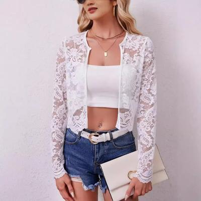 Nouveau Cardigan Haut Vaporeux en Dentelle à Manches Longues Élégant pour Femme