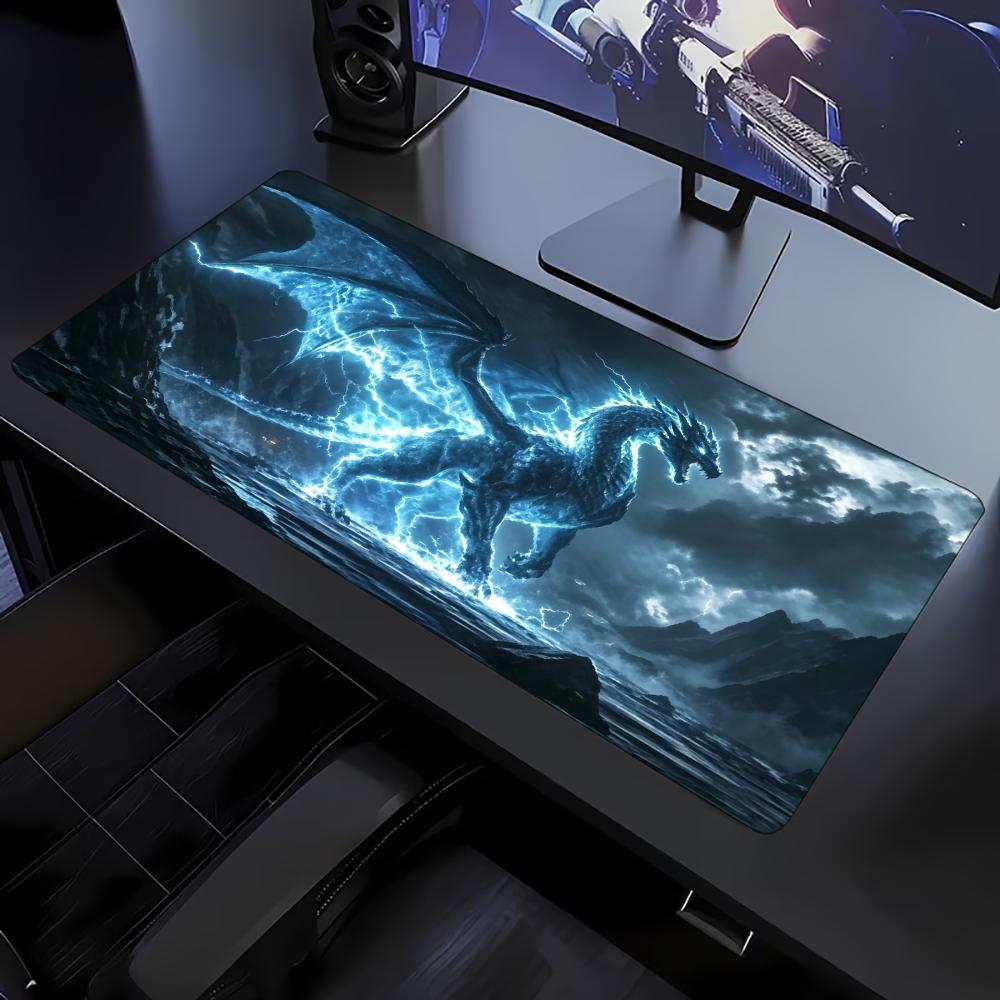 Gewitterblau Eisdrache Gaming-Mauspad Rutschfeste Gummi-Schreibtischmatte Mächtiges Fantasy-Tier-Kunstwerk Für Laptop PC Gaming