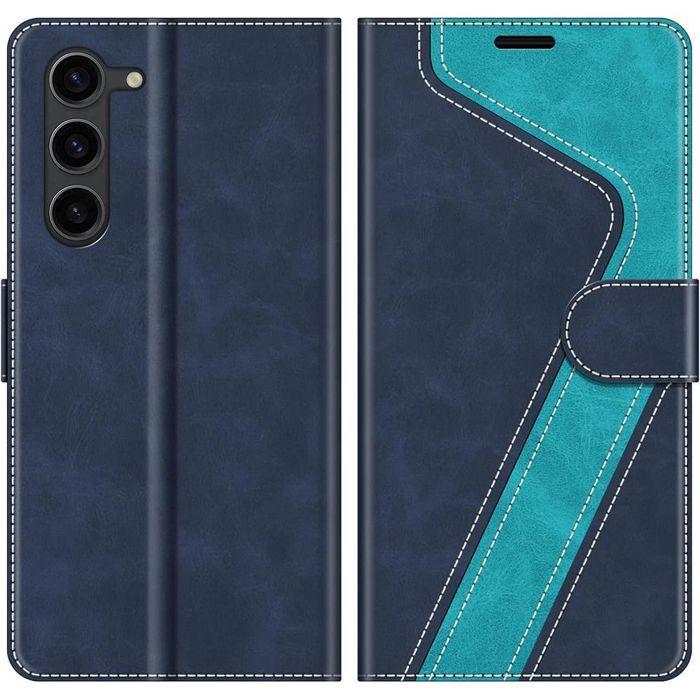 Coque de Téléphone - BOOLING - pour Samsung Galaxy A17 4G/5G - Effet Cuir Bicolore Bleu - Antichoc - 2 Vitres