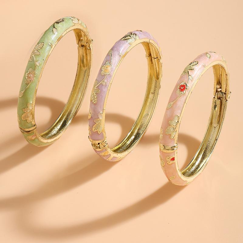 3 Pezzi Bracciale Vintage Boemo in Cloisonné per Donna Fiore Piccolo Smalto Placcato Oro Gioielli di Lusso Regali
