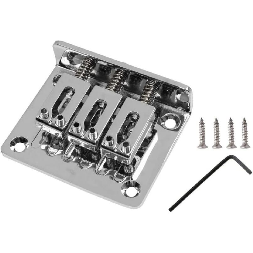 Adjustable 3 String Guitar Hard-tail Tailpiece Bridge for Cigar Box Electric Guitar Parts Replacement Chrome
