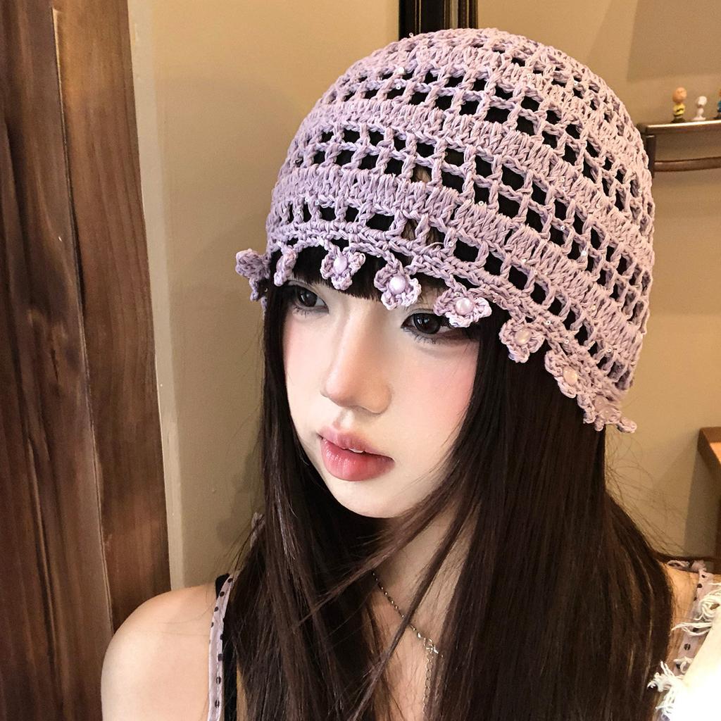 Japanese Retro Hollow Knitted Headgear Spring And Summer Female Ethnic Group Wind West Sichuan Travel Photo Flower Fringed Pullover Hat