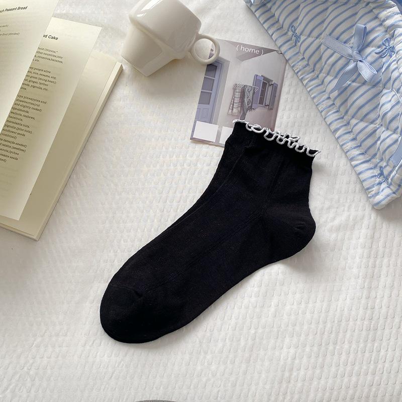 2026 Spring/Summer Heart Ruffle Combed Cotton Ankle Socks: Breathable, Sweat-Absorbing, Japanese Style for Women