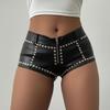 Dames Gotische Punk Uitgesneden Oogjes Eén Schouder Top & Short Set