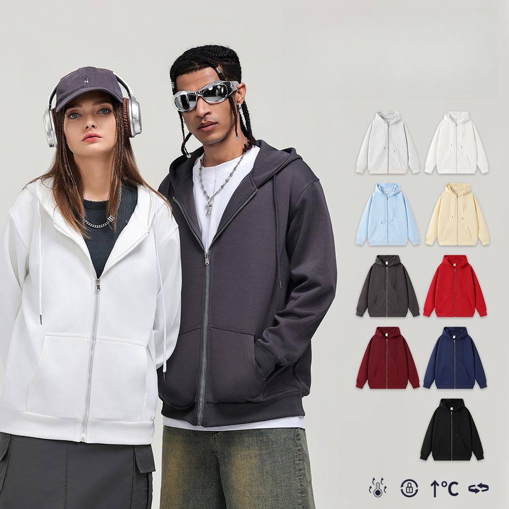 Kofta Sweatshirt Herr Vår Höst Lättvikt Par Dubbel Dragkedja Mångsidig Mode Enfärgad Streetwear Ungdomstrend Huvjacka