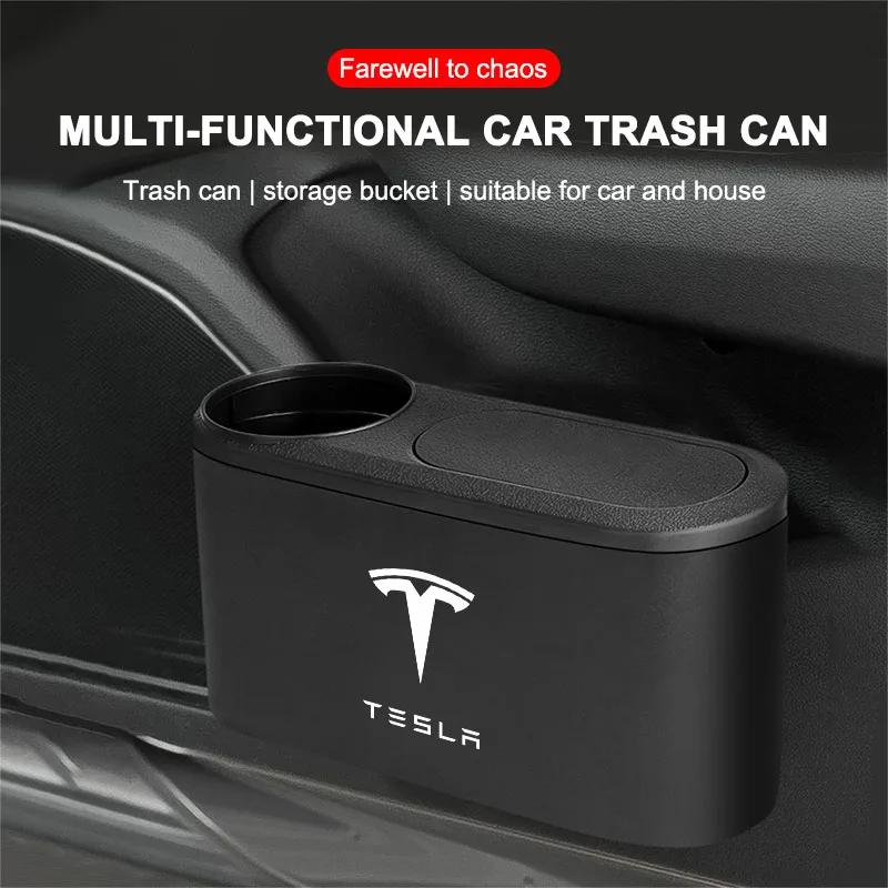 ALK1 Car Universal Trash Bin Storage Box Hanging Trash Can with Drink Holder for Tesla Model S X Cybertruck Model 3 Y Car Valve Cap
