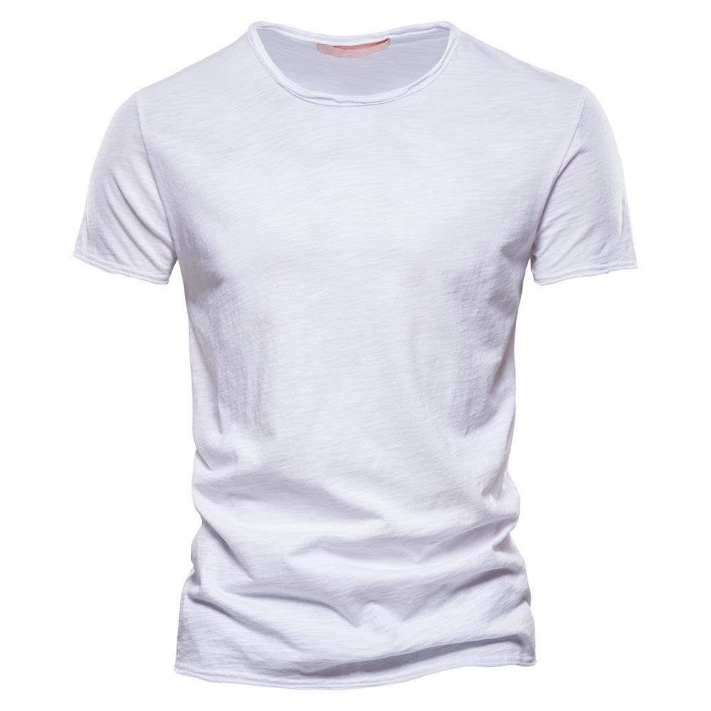 Herren Sommer V-Ausschnitt T-Shirt - Reine Baumwolle Slub, Unifarbe, Kurzarm