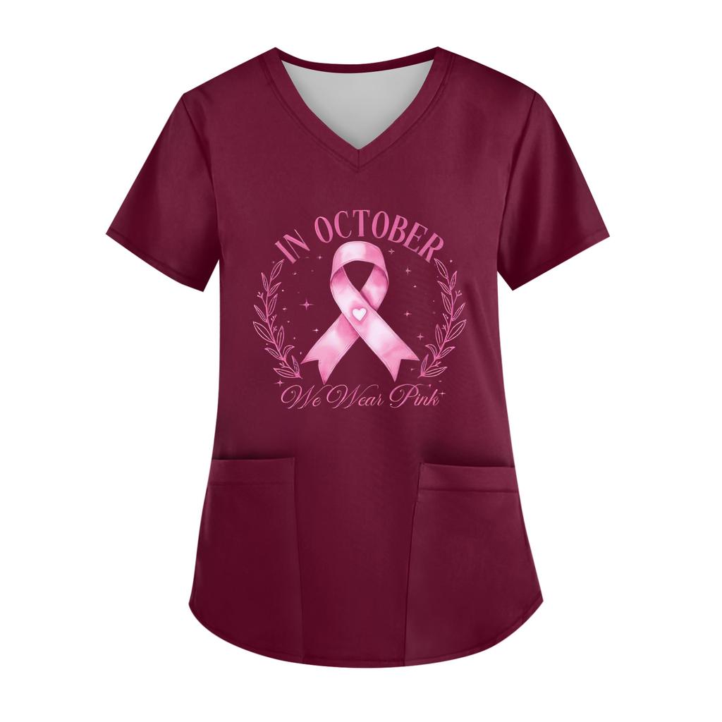 Women's V-Neck Short-Sleeve Pocketed Top With Side Slit