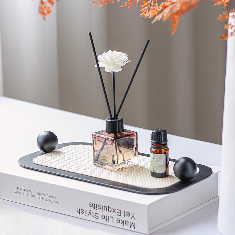 Minimalist Leather and Metal Jewelry Storage Tray with Aroma Feature for Bedrooms