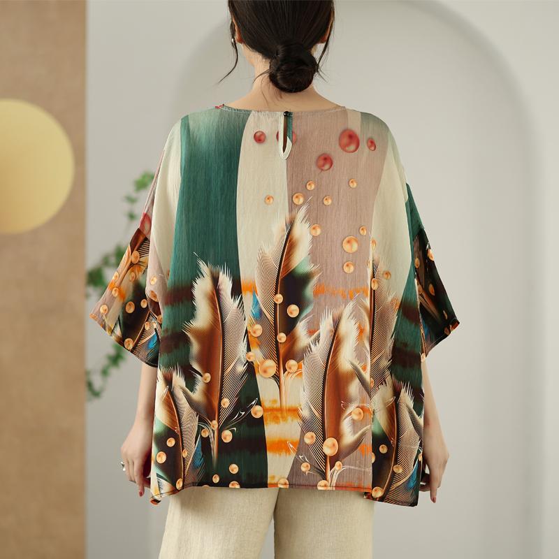 DIMANAF 2025 Plus Size Pullover Summer T-Shirt Women Floral Printing Short Sleeve Loose Oversized Tops Tees