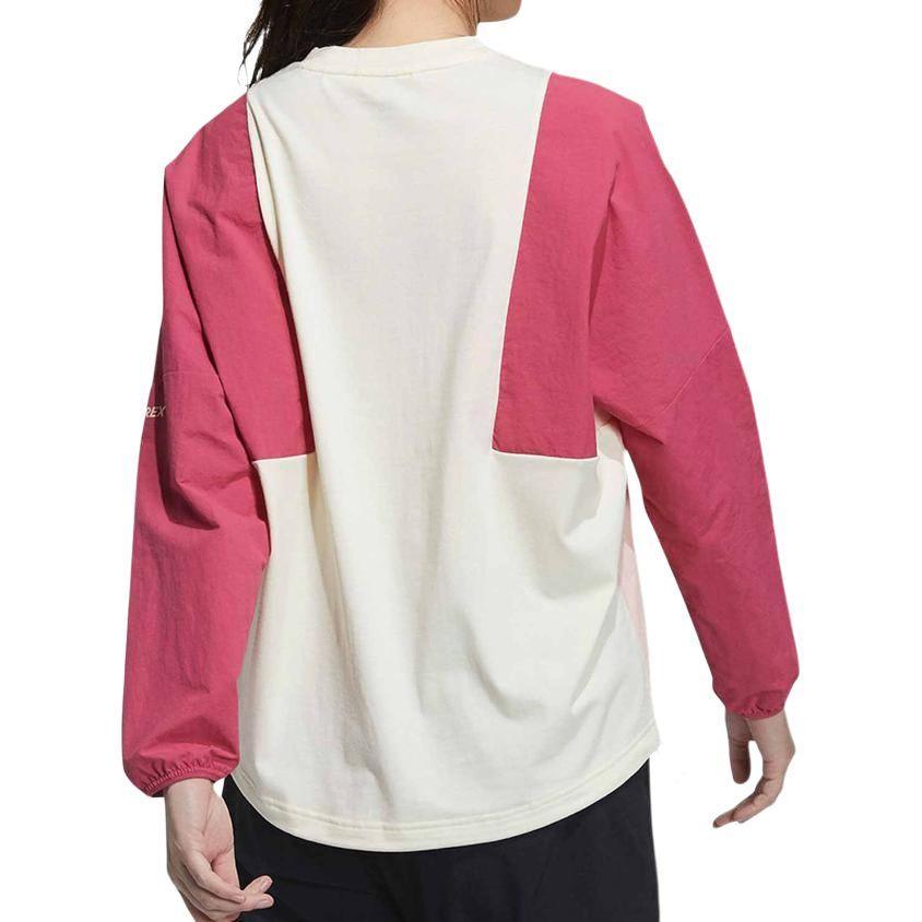Adidas Color Block Sports Crew Neck Long Sleeve T-Shirt Women Tops Bright-Pink GN7555