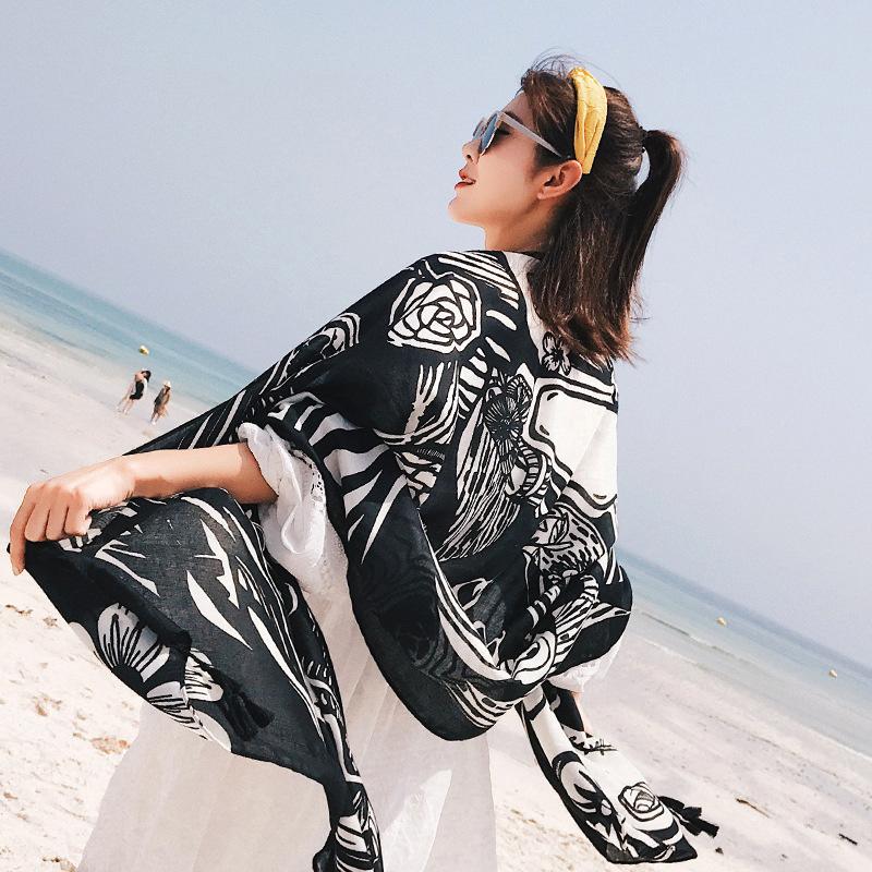 Fashions 90x180cm Twill Cotton Pareo Beach Cover-Ups Women Large Beach Dress Bikini Bathing Swimwear Cover Up Sarong Wrap Scarf