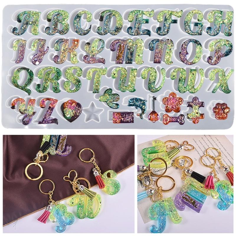 Silicone Alphabet Resin Molds Kit Letter Silicone Mold Epoxy Resin Casting Mold Keychain Making Set Keychain Supplies