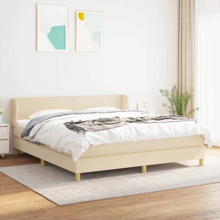 3126658 vidaXL Lit à sommier tapissier avec matelas Crème 160x200 cm Tissu