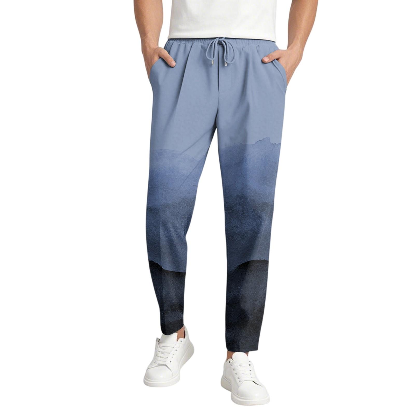 

Men s Casual Gradient Trousers, Elastic Waist Drawstring, Lightweight And Slim Fit, With Pockets, Comfortable And Breathable L синий