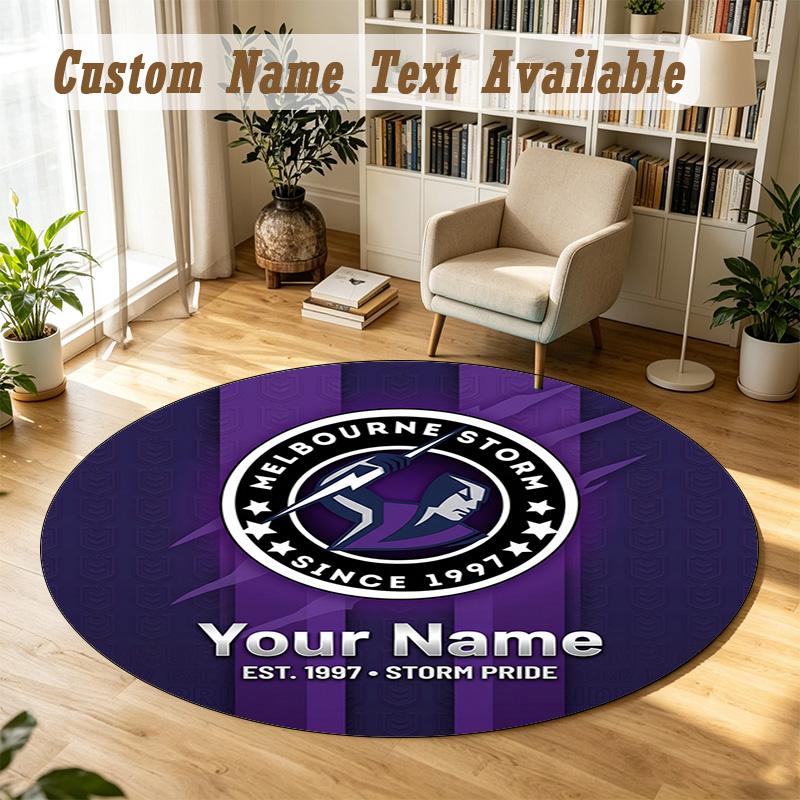 Round Rug Custom NameMelbourne Storm Pattern Non Slip Carpet Home Floor Decor