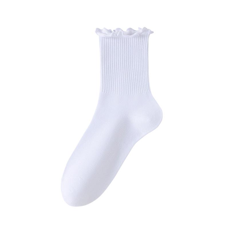 Women's Mid-Calf Lace Socks: Black Edge, Solid Color, Versatile Japanese Style, Four Seasons, Perfect for Mary Jane Loafers