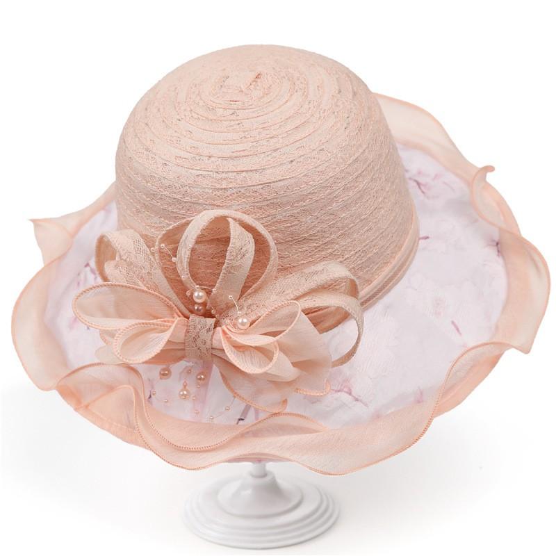 Womens Black Wide Brim Sun Hat With Floral Lace Trim UV Protection Foldable