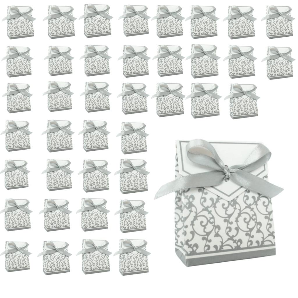 50pcs/ Set, Candy Box, Silver Ribbon, Wedding Gift Box, Candy Bag, For Wedding Party Decoration, Commercial Box