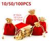 10/50/100PCS Exquisite and Elegant Red Velvet Bag Gift Drawstring Pocket Bag Wedding Candy Jewlery Bag Christmas Gift Bags