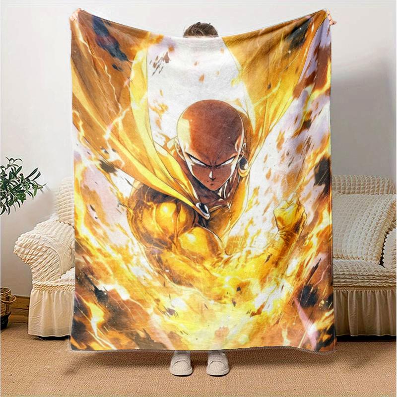 One Punch Man Print Flannel Blanket, High Quality Comfortable for All Seasons, Home Decor, Warmth and Comfort, Perfect for Christmas Gifts