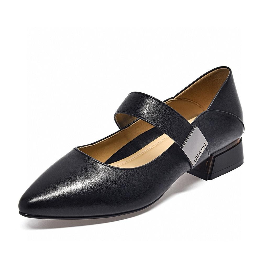 Pointed single shoes Mary Jane shoes spring simple temperament light mouth low heel square buckle women's flat shoes