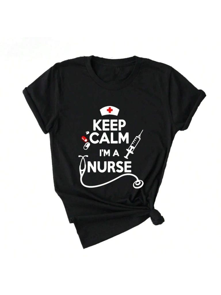 Keep Calm Nurse Printed Short Sleeve T-Shirt Girl Vintage Tops Tee Female Harajuku Clothing Streetwear Harajuku Y2k