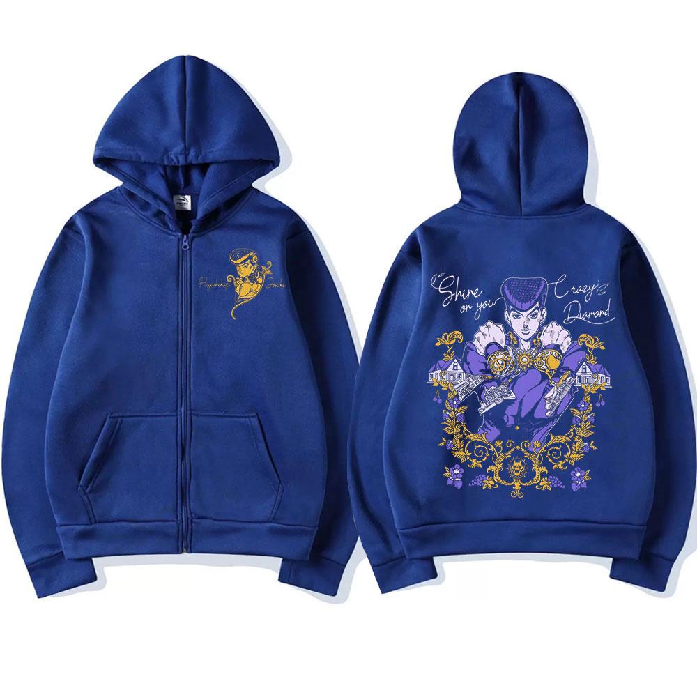 Anime Jojo Bizarre Adventure Zipper Hoodies Higashikata Josuke Manga Zip Up Sweatshirts Men Women Fashion Casual Pullovers Coats
