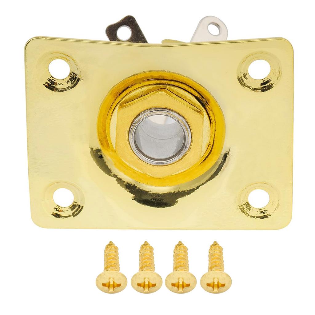 Musiclily Rectangular Electric Guitar Input Jack Plate Gold & Socket,