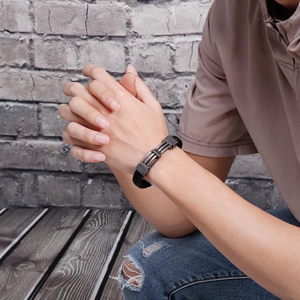 Kalen Strong Leather Men's Bracelet Stainless Steel Regular Geometric Pattern Bracelet Jewelry