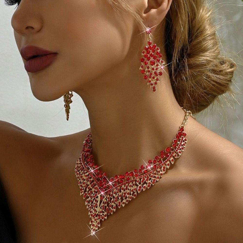 Inlay Rhinestone Jewelry Set Fashion Clavicle Chain Necklace Earring Set  Jewelry Accessories
