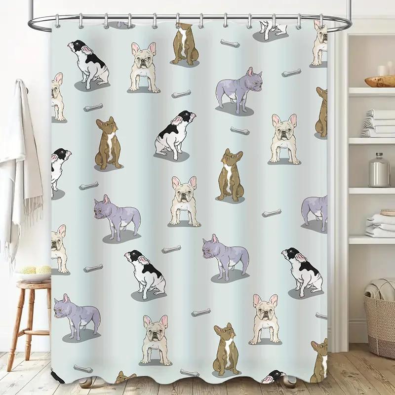 Luxury Pink Bath Curtain with Monogram Print for Bathroom Decor, Modern Shower Curtain Waterproof Fabric Home Decoration Size: 7