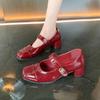 Fashion 2024 New Women's High Heels Fashionable Elegant Shallow Mouth Versatile Solid Color Buckle Thick Heel Women's Mary Jane Shoes