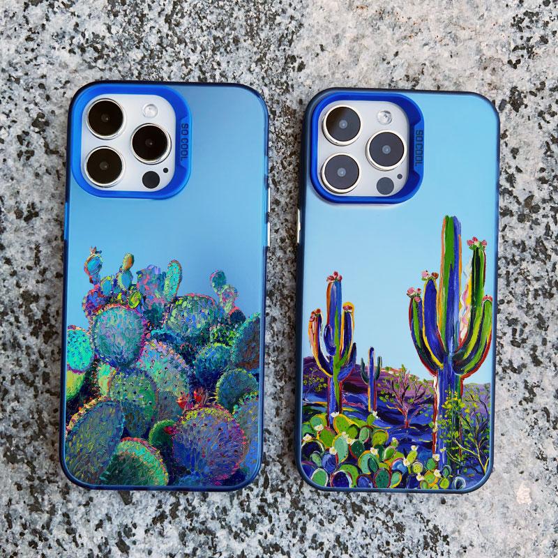 Cartoon Cactus Plants Phone Case Cover For iPhone 13 Mini 12 11 Pro Max 15 14 13 Pro Max 15 14 Plus Shockproof Laser Back Covers