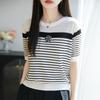 Women Knit T-shirt MODERN NEW SAGA Summer Knitted Shirt Short Sleeve Tees O-neck Patchwork Pullover Knit Tops