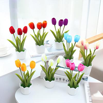 3/5/6Heads Artificial Tulip Flower Fake Plants Plastic Potted Bonsai Flowers Home Office Desktop Decor Wedding Party Decoration