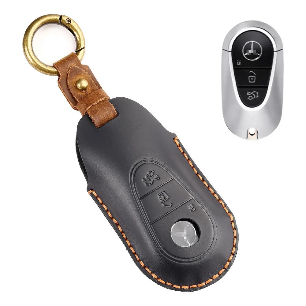 

FOR Mercedes Benz Key Case Top Grain Leather Handstitched Full Cover Scratch Resistant W/ Key Ring Fits C Class E Class S Class