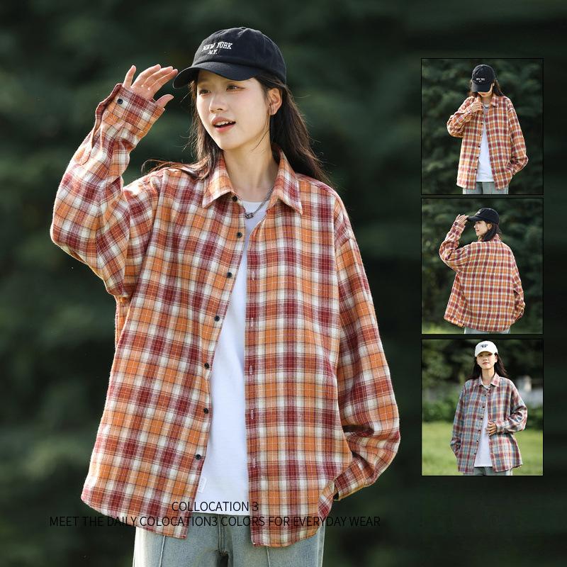 Herbst Neue Trendige Karierte Langarmhemden für Männer und Frauen, Koreanischer Stil Lockere Lässige Jacken, Vielseitige Hemden für Paare