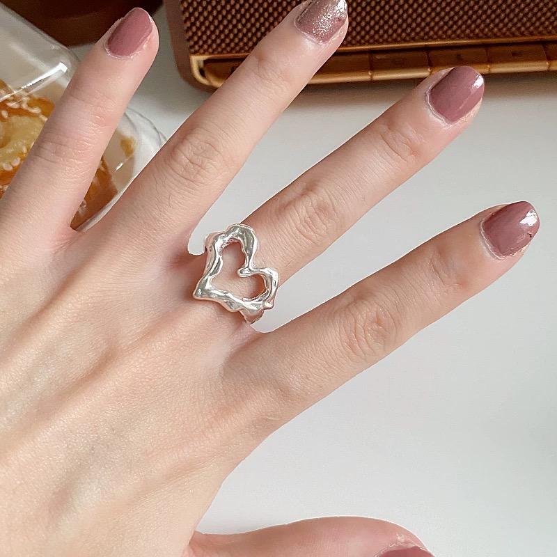 Simple Silver Color Rings for Women Men Couple Minimalist Handmade Heart Ring Party Jewelry Gift Prevent Allergy