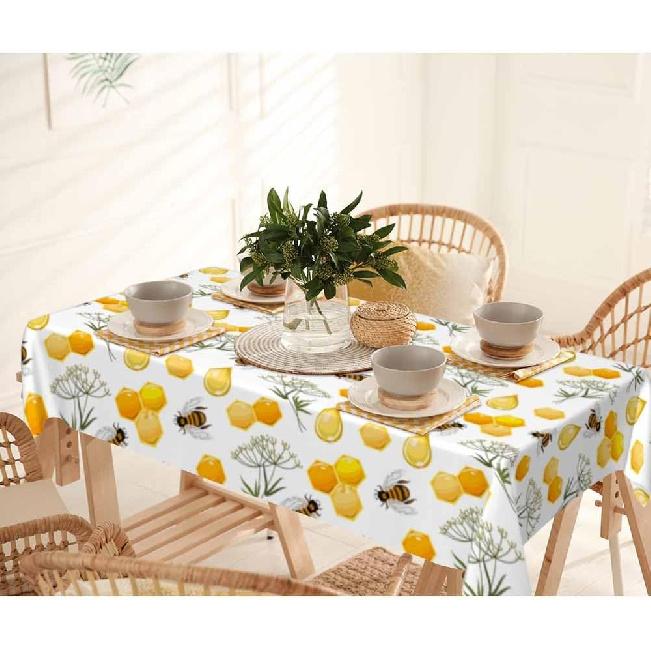 Bees Honeycombs Yellow Rectangular Tablecloth Nectar Honey Beehive Farm Polyester Table Cloths for Dining Kitchen Outdoor Picnic Camping Party