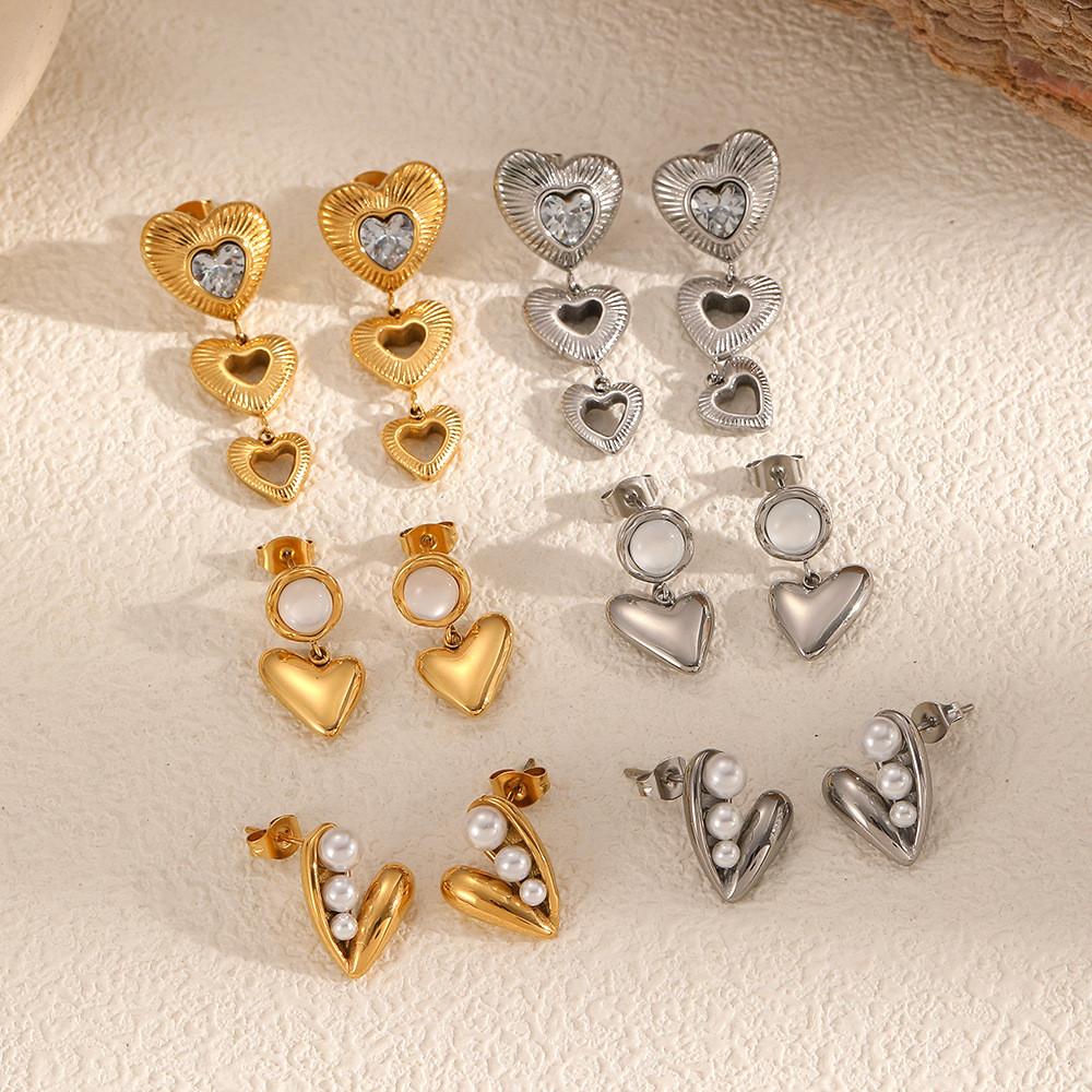 Stylish Heart Shape Stainless Steel Earrings With Sparkling Inlay For Women