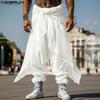 INCERUN Men Elastic Waist Bandage Glitter Layers Casual Irregular Harem Pants