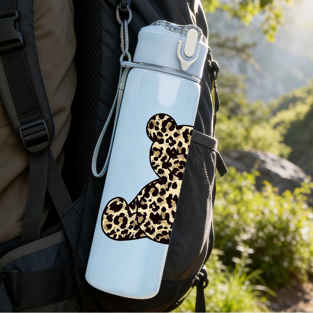 1PC Brown Leopard Fur Pattern Print 750ml Color Plastic Sports Water Bottle Leakproof Flip Straw Lid Suitable for Sports Office Home Use