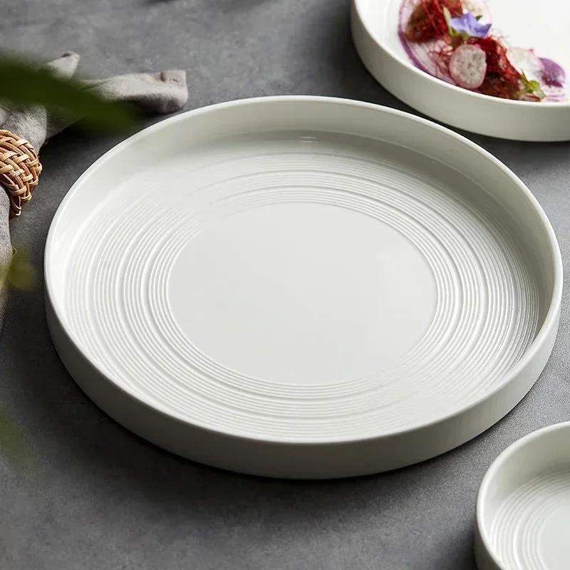 Ceramic Western Dish 10Inch Nordic White Vegetable Plate Steak Plates Circular High-end Japanese Round Tableware Restaurant