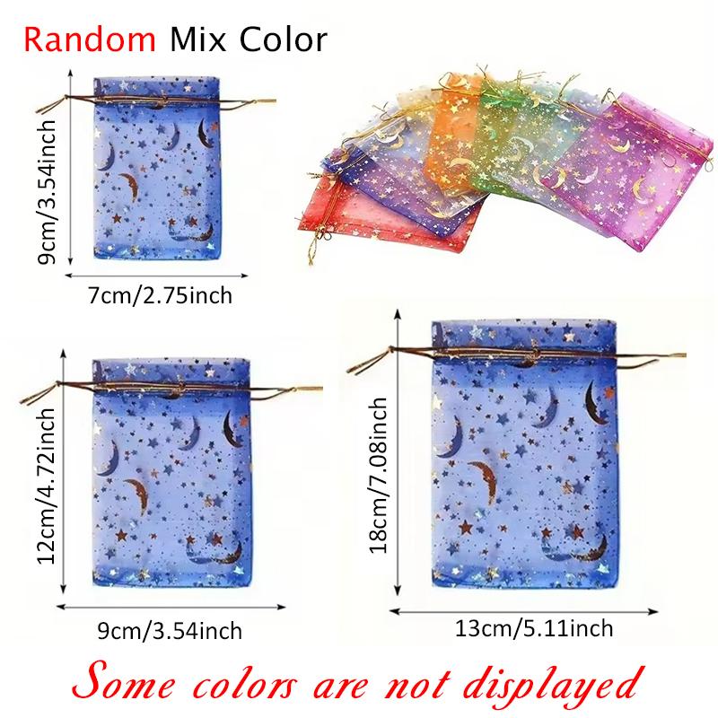 50PCS Gold Silver Stamping Moon Star Drawstring Bag Gift Package Pouche Bag Suitable for Festival Wedding Party Gift Storage ZYF