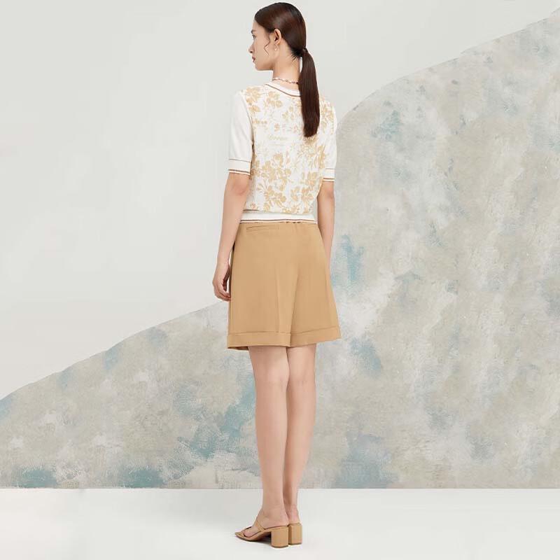 JESSIE Women's Floral Jacquard Mulberry Silk Short-Sleeve Blouse