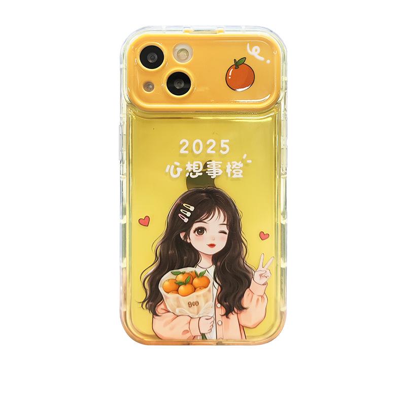 The Orange Girl of Thought Is Suitable for IPhone 16pro Phone Case 15, Flip Mirror 14, Transparent Silicone 8, Cute